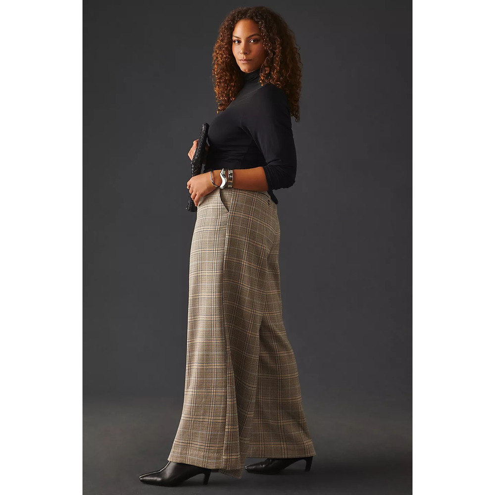 New Anthropologie Maeve Plaid Wide-Leg Pants $148 PLUS 16W Light Sand